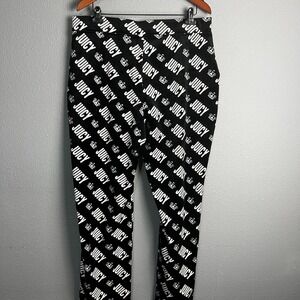 NWT Juicy Couture Joggers All Over Print Spellout Logo Black Athleisure Pants XL
